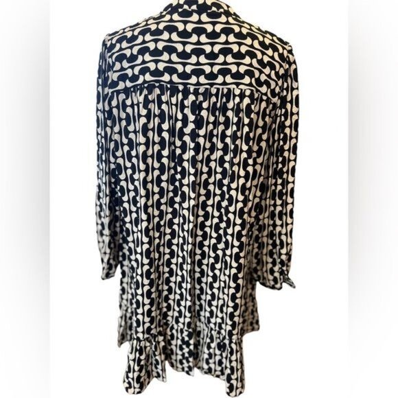 Zara The Paula Dress Black White Graphic Print Mini Ruffle Missing Belt Large - Picture 3 of 10